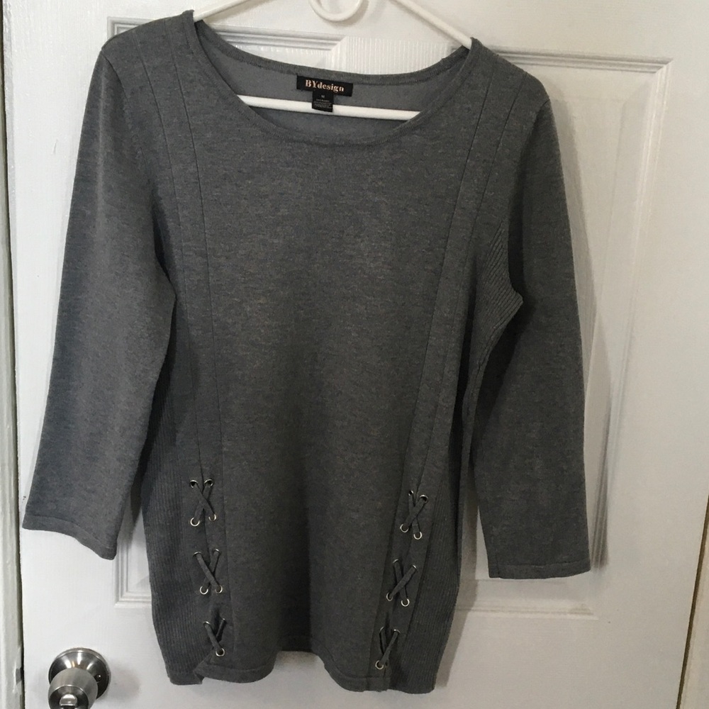 BYdesign Gray Long Sleeve Braided Sweater Size Medium
